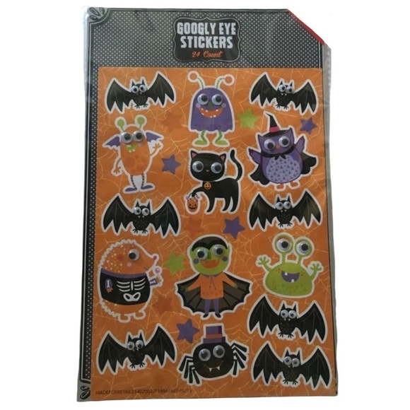 Halloween Stickers Booklet Holographic Googly Eyes Bats Cats Pumpkins Spiders - Picture 8 of 9